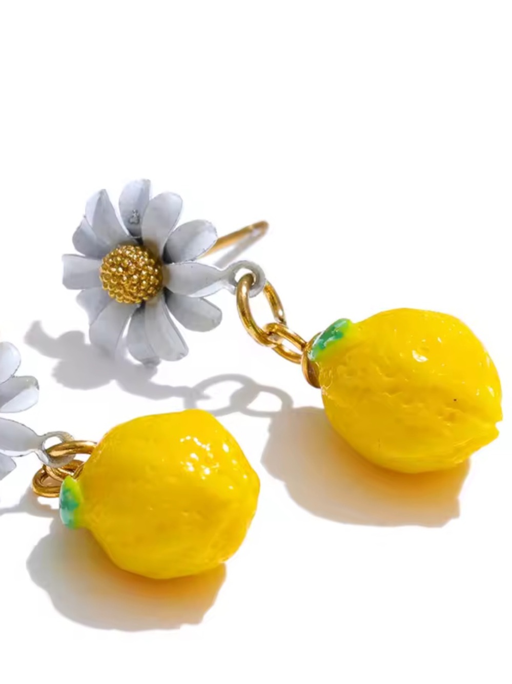 Maeve White Daisy Yellow Lemon Drop Earrings - Picture 6 of 7